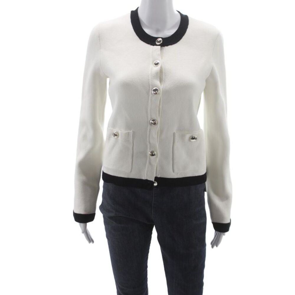 Dynamite Unisex White Classic Round Neck Button Long Sleeve Cardigan Size S